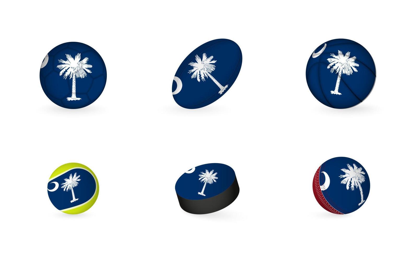 Sports equipment with flag of South Carolina. Sports icon set. vector