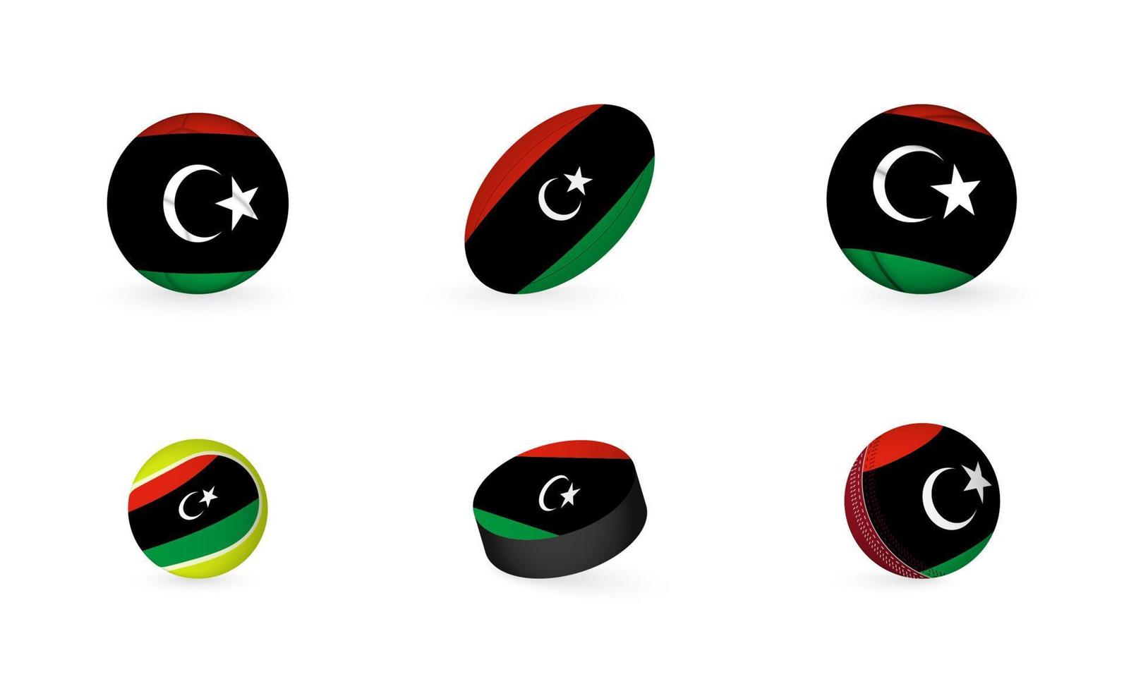 Sports equipment with flag of Libya. Sports icon set. vector