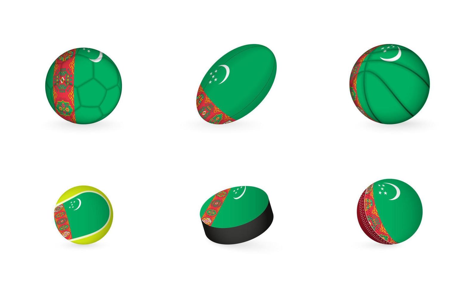 Sports equipment with flag of Turkmenistan. Sports icon set. vector