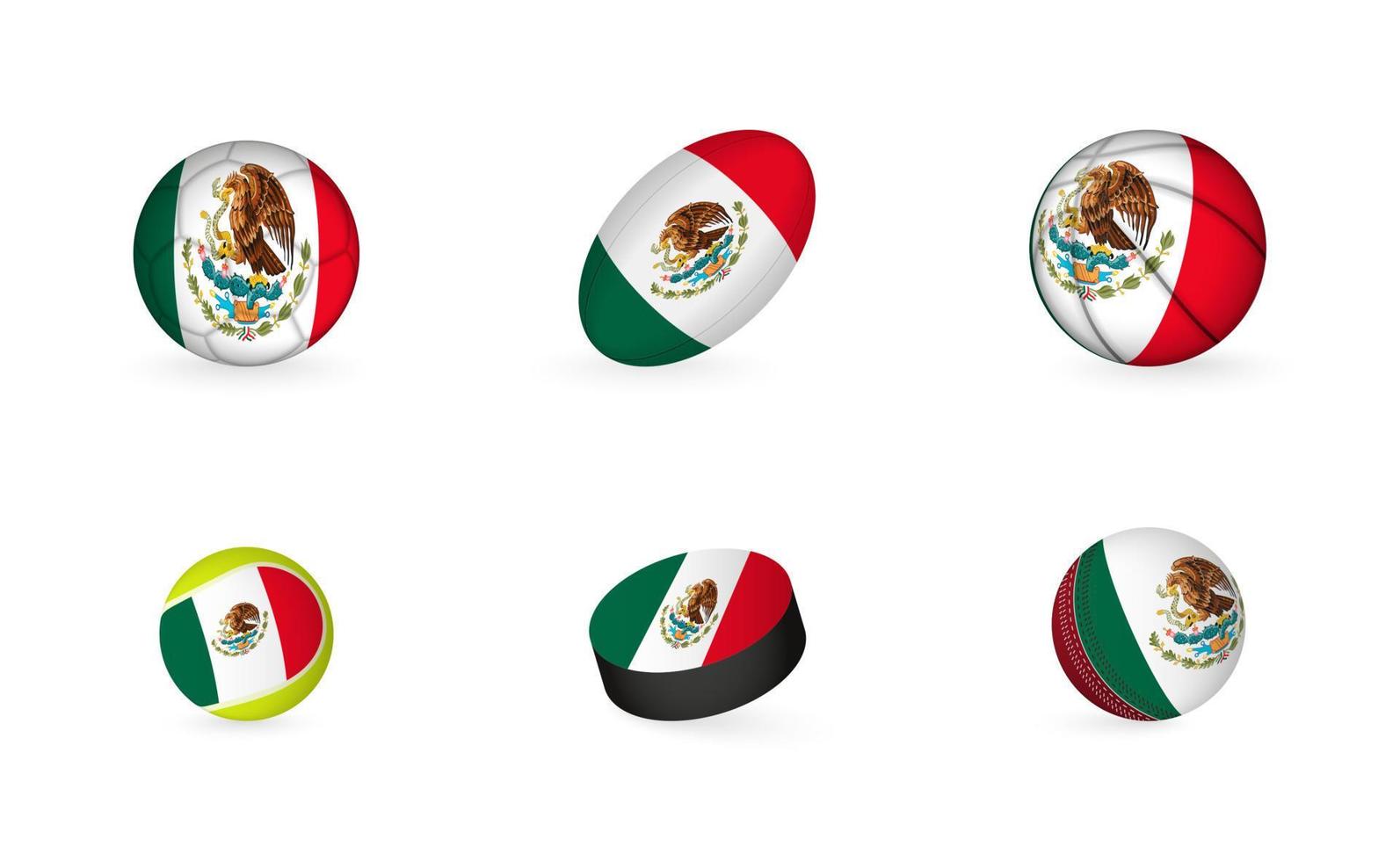 Sports equipment with flag of Mexico. Sports icon set. vector