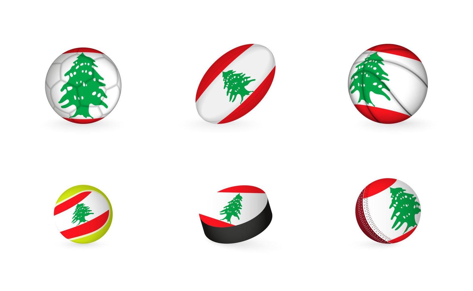 Sports equipment with flag of Lebanon. Sports icon set. vector