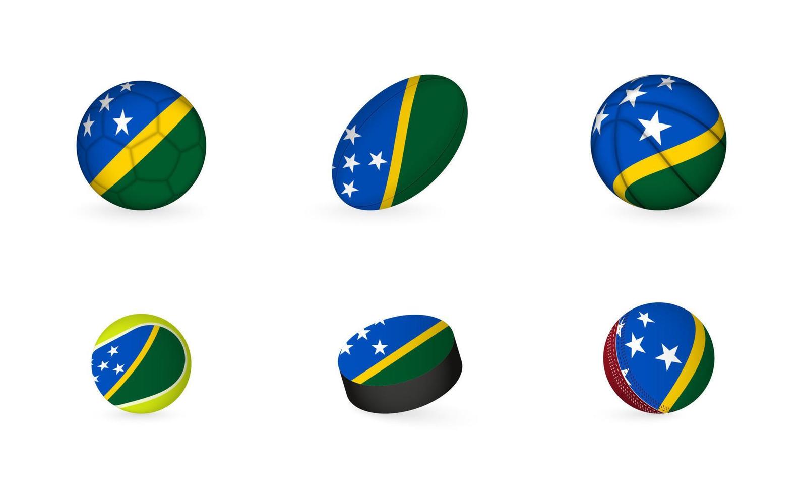 equipamiento deportivo con bandera de las islas salomón. conjunto de iconos de deportes. vector