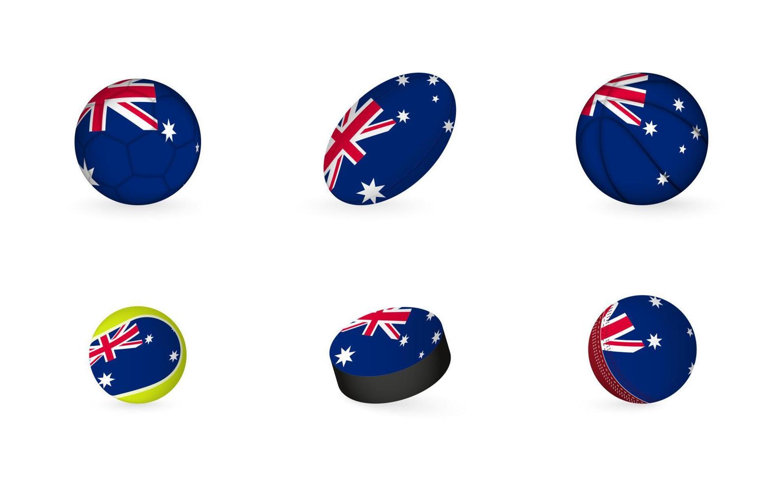 Sports equipment with flag of Australia. Sports icon set. vector