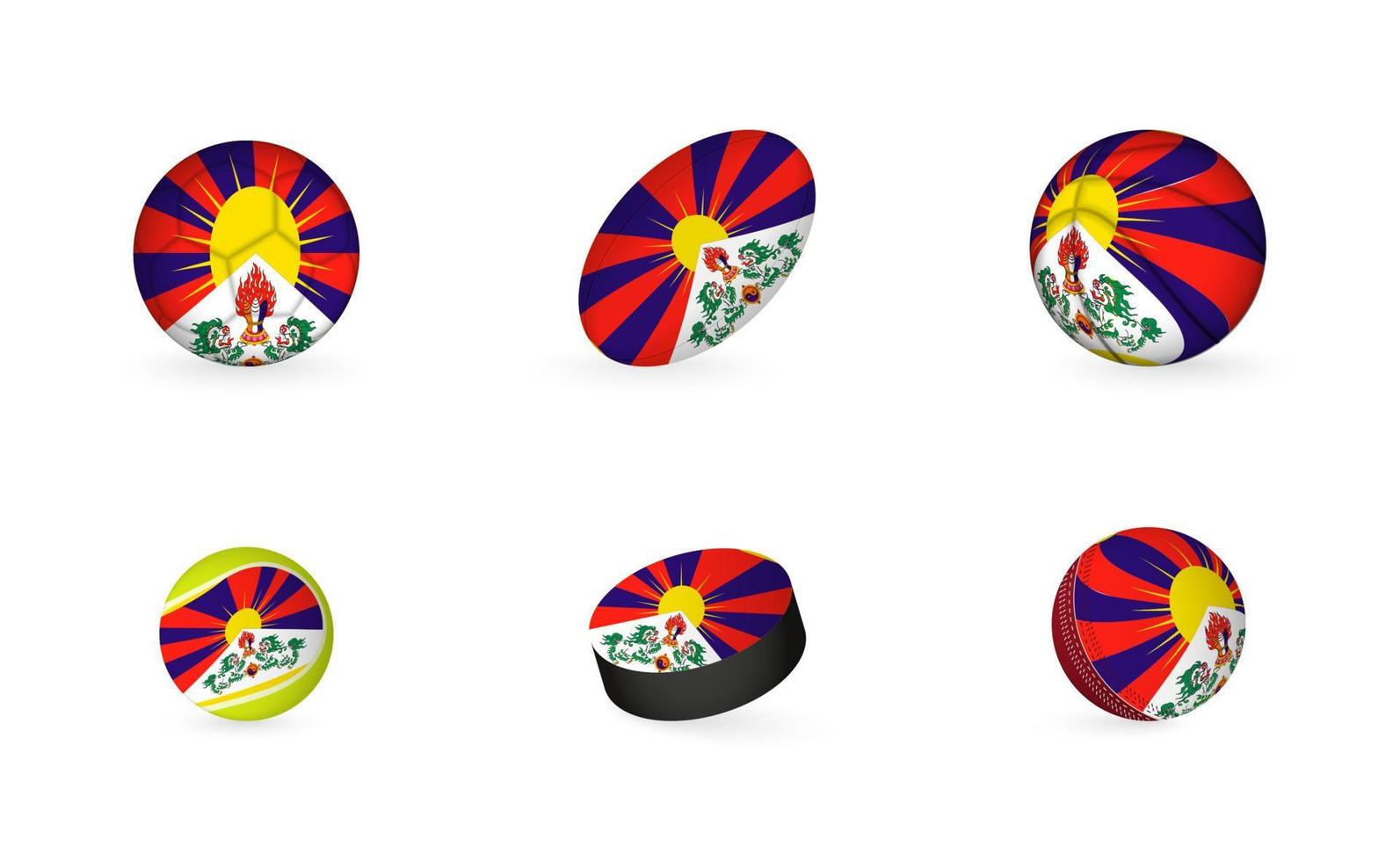 Sports equipment with flag of Tibet. Sports icon set. vector