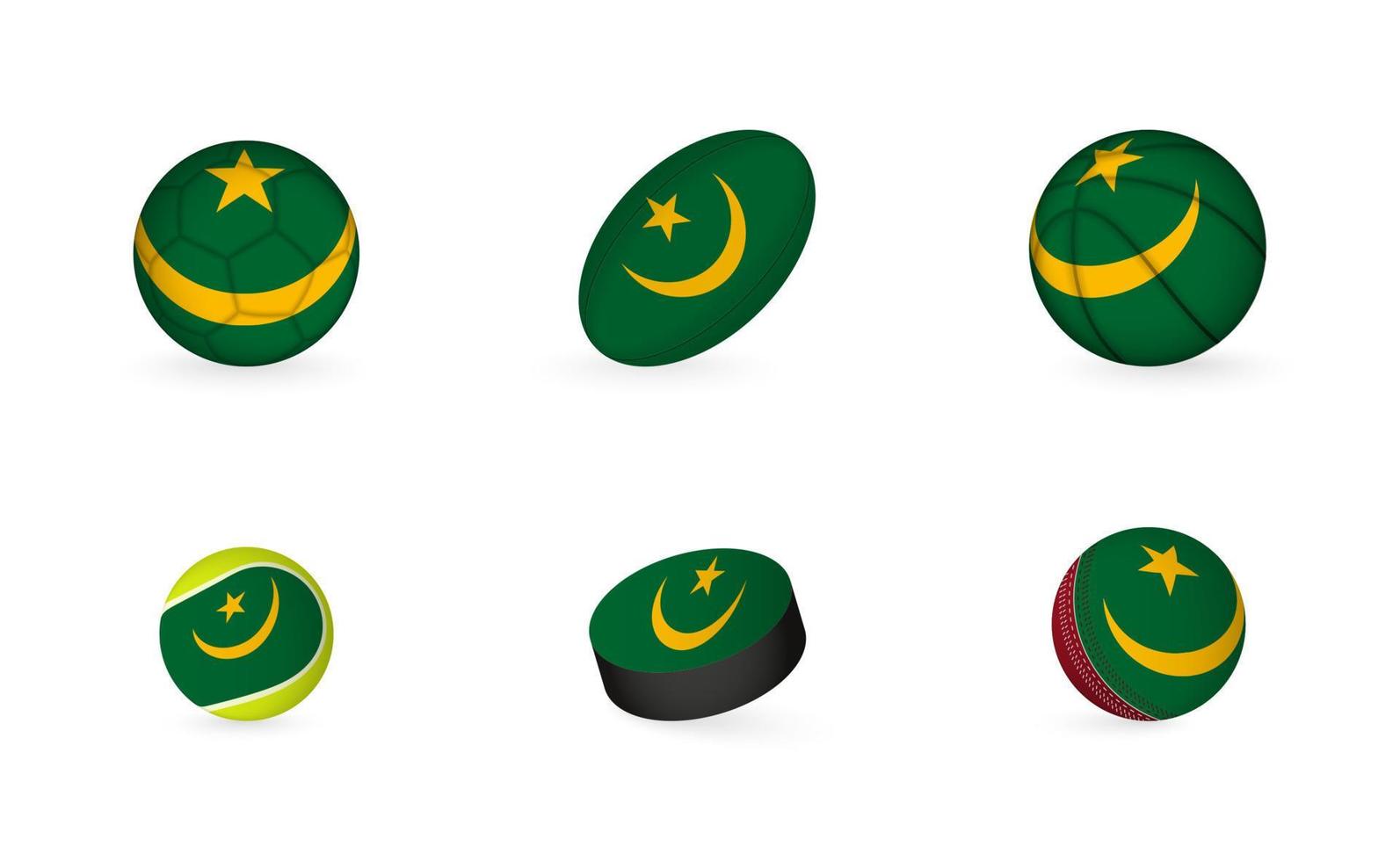 Sports equipment with flag of Mauritania. Sports icon set. vector