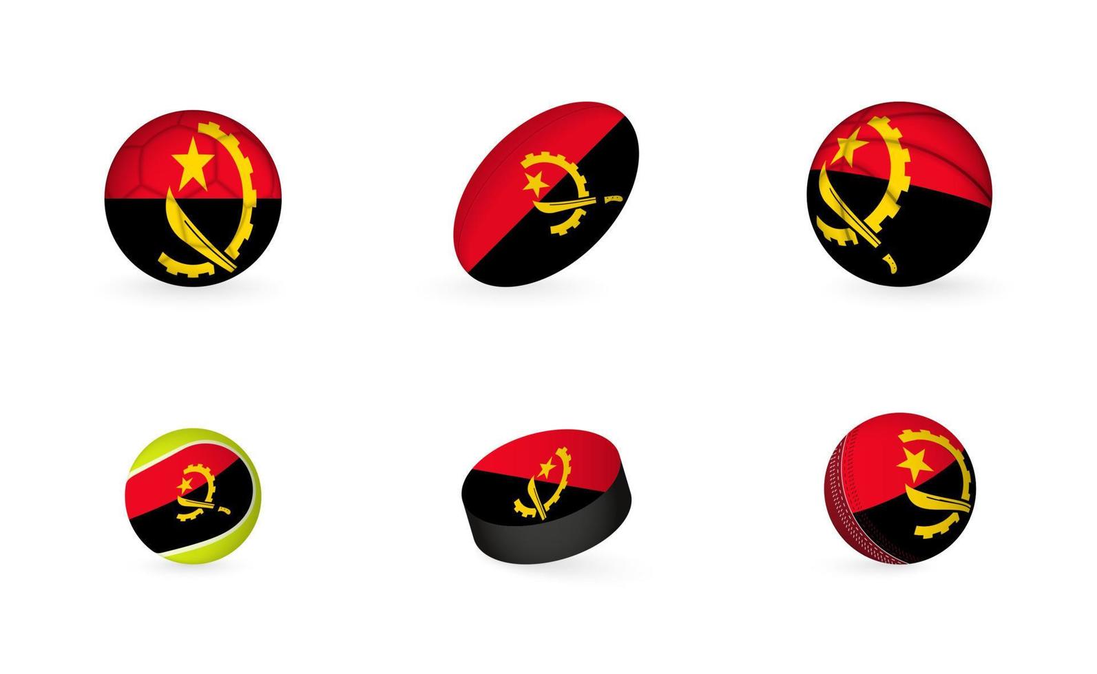 equipamiento deportivo con bandera de angola. conjunto de iconos de deportes. vector