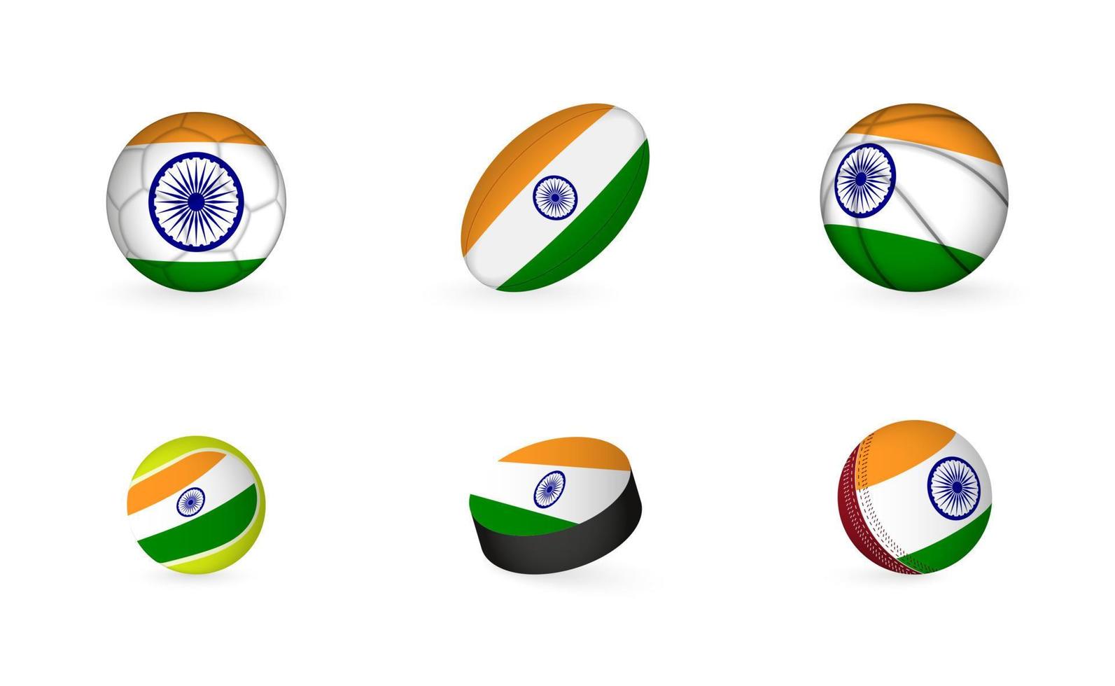 equipamiento deportivo con bandera de la india. conjunto de iconos de deportes. vector
