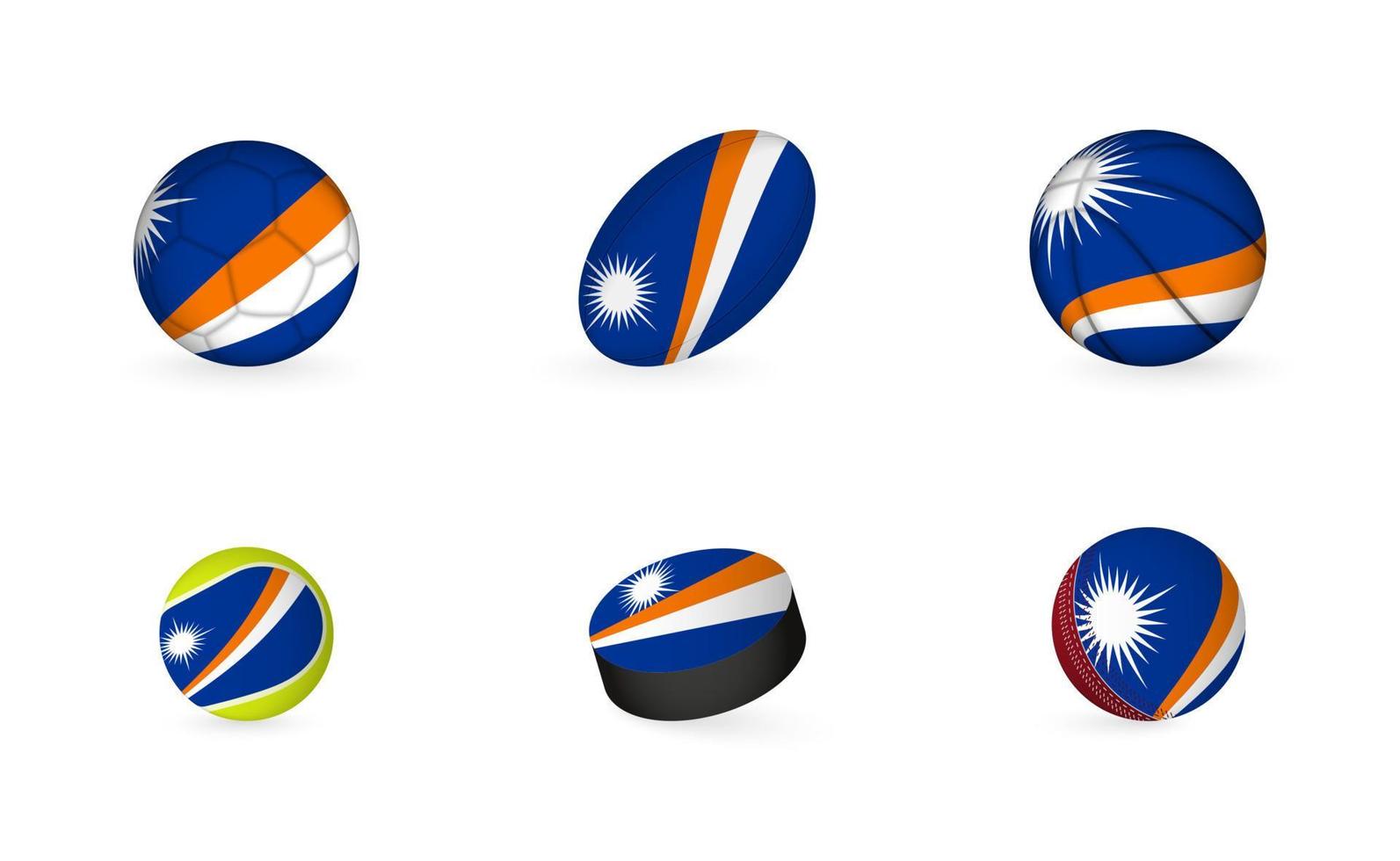 Sports equipment with flag of Marshall Islands. Sports icon set. vector