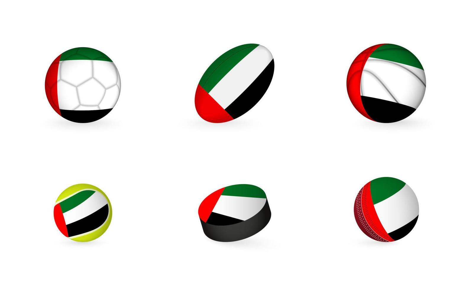 equipamiento deportivo con bandera de los emiratos árabes unidos. conjunto de iconos de deportes. vector