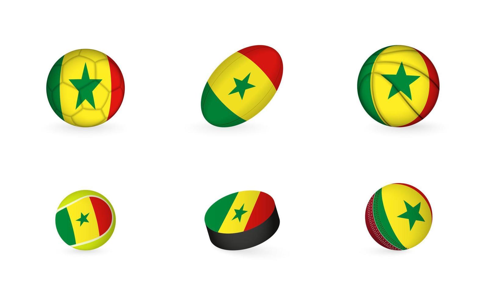 Sports equipment with flag of Senegal. Sports icon set. vector