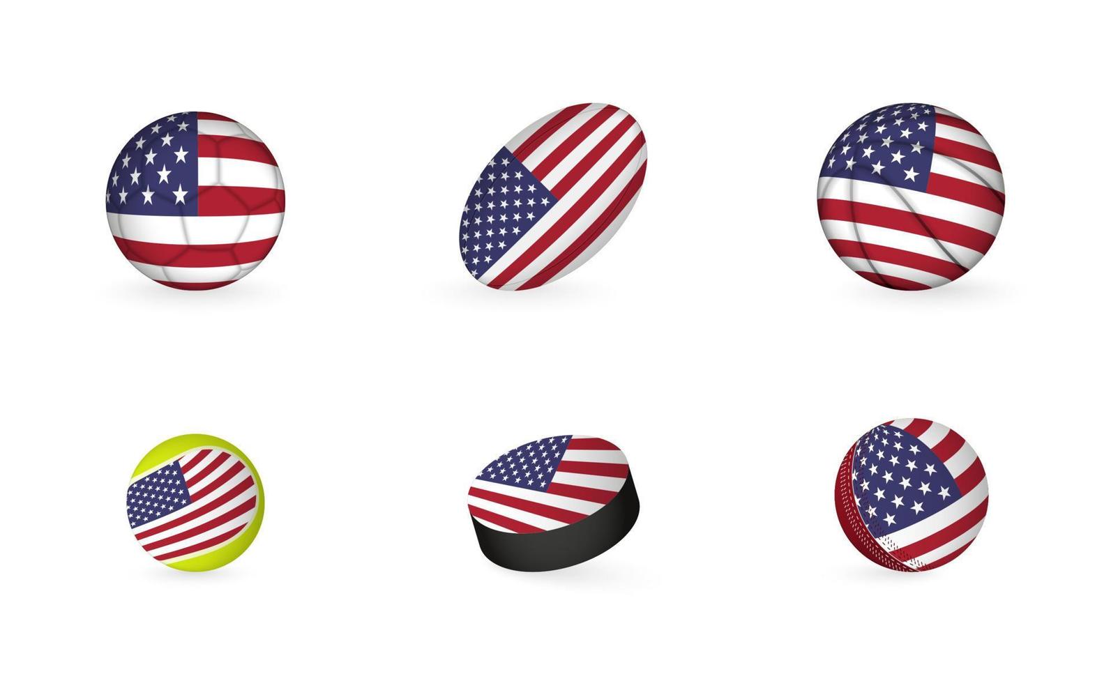 Sports equipment with flag of USA. Sports icon set. vector