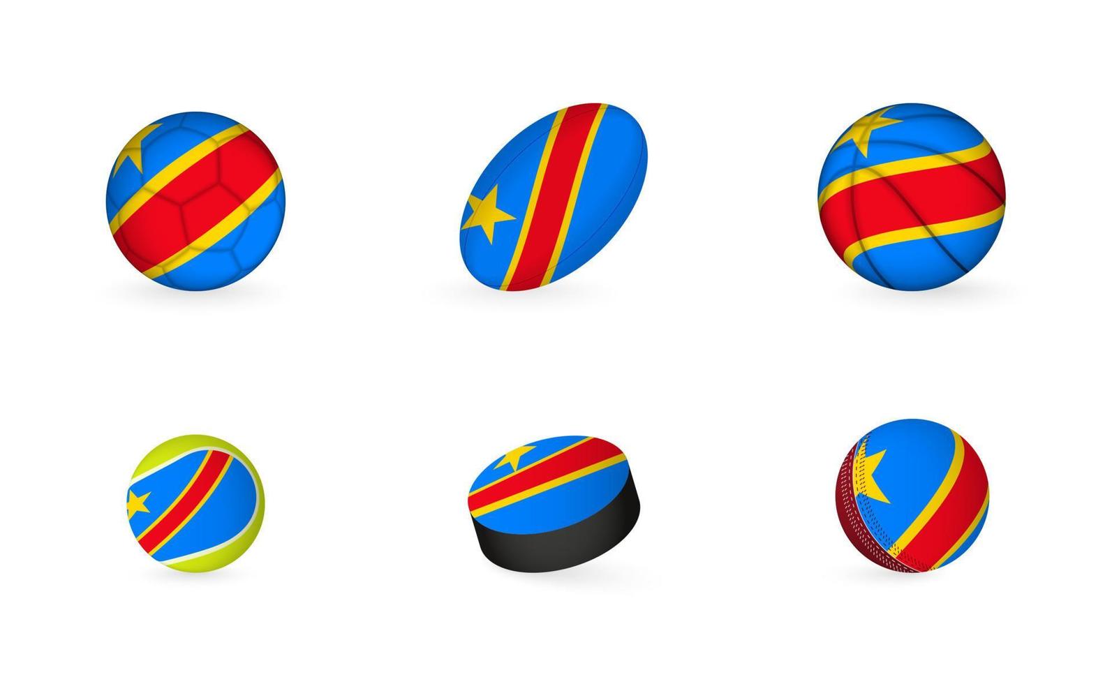 Sports equipment with flag of DR Congo. Sports icon set. vector