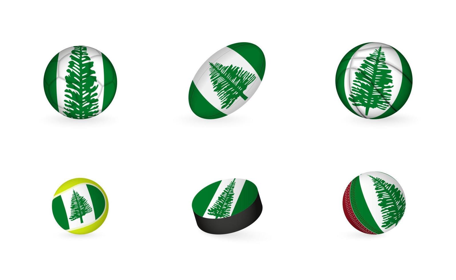 equipamiento deportivo con bandera de la isla de norfolk. conjunto de iconos de deportes. vector