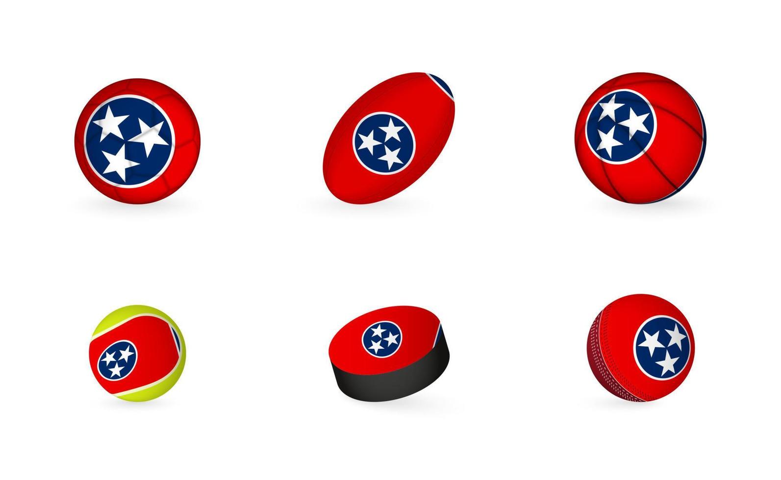 Sports equipment with flag of Tennessee. Sports icon set. vector