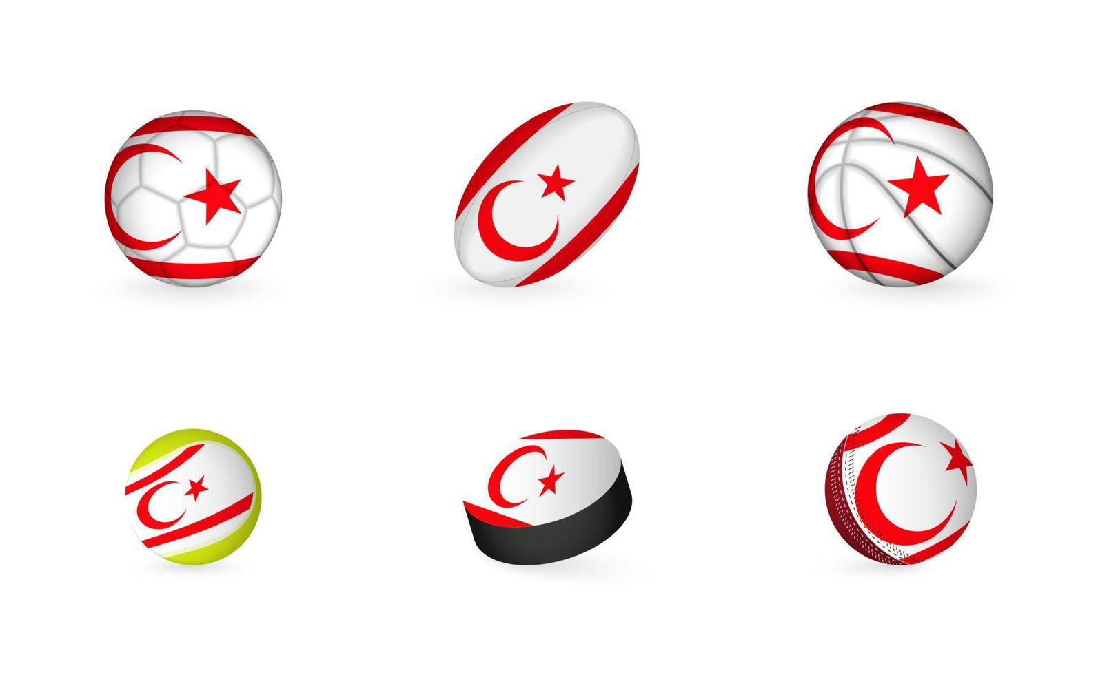 Sports equipment with flag of Northern Cyprus. Sports icon set. vector