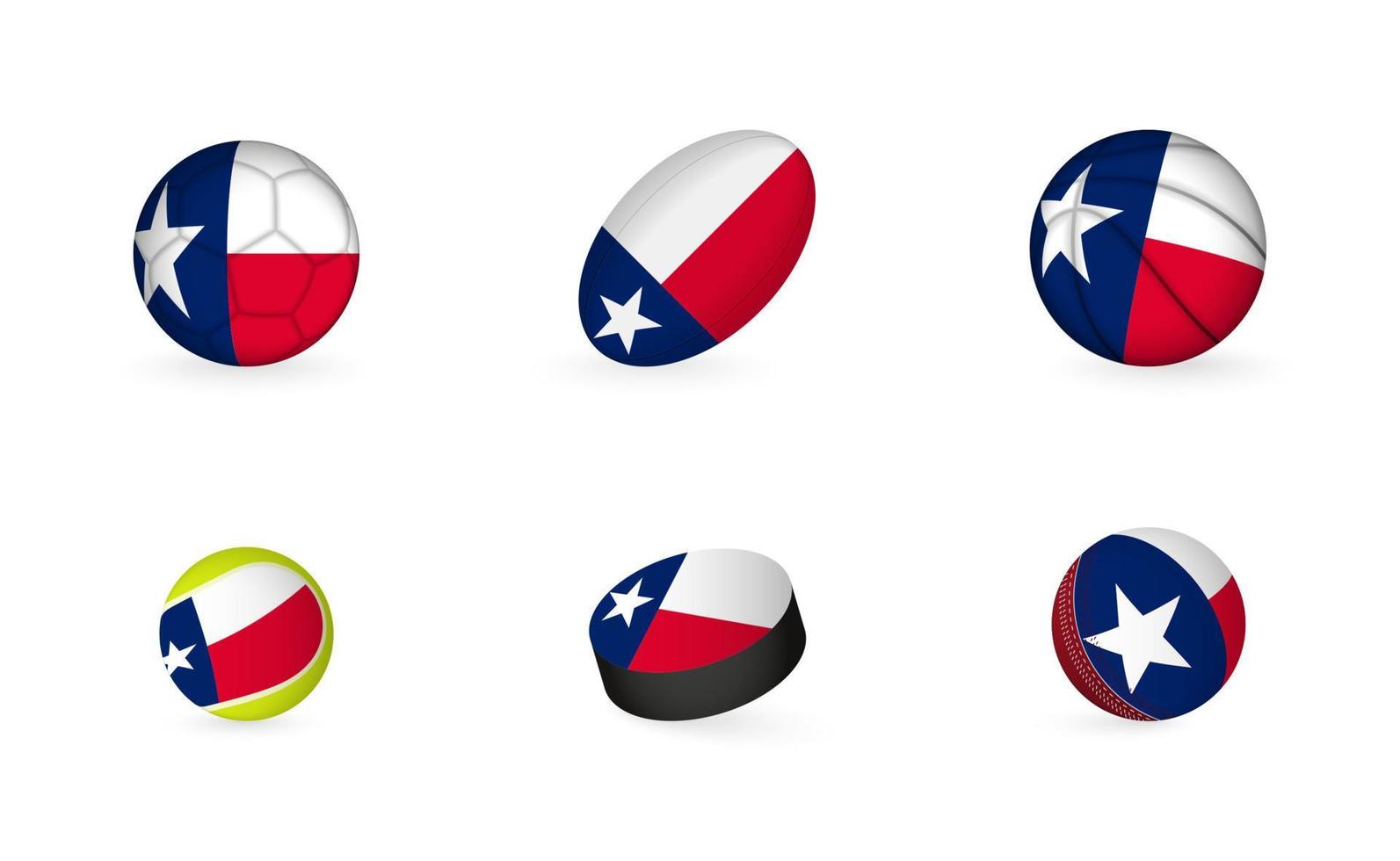 equipamiento deportivo con bandera de texas. conjunto de iconos de deportes. vector