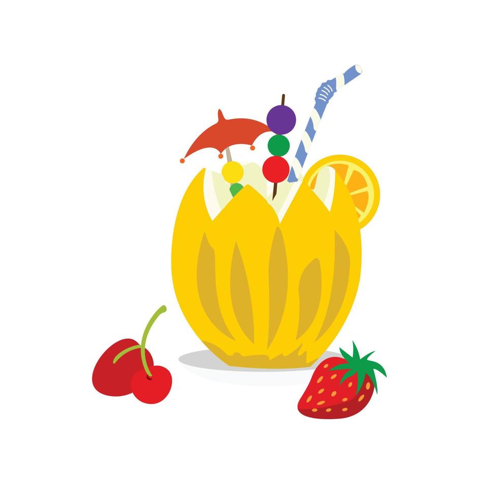 Illustration of a cocktail with lemon oranges, strawberries, and cherry melon. vector
