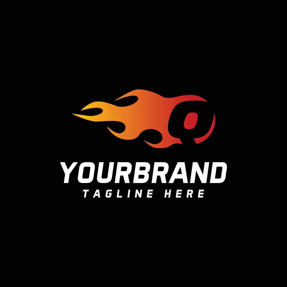 diseño del logotipo de la letra q de fuego. vector de concepto de letras modernas del logotipo de fuego.