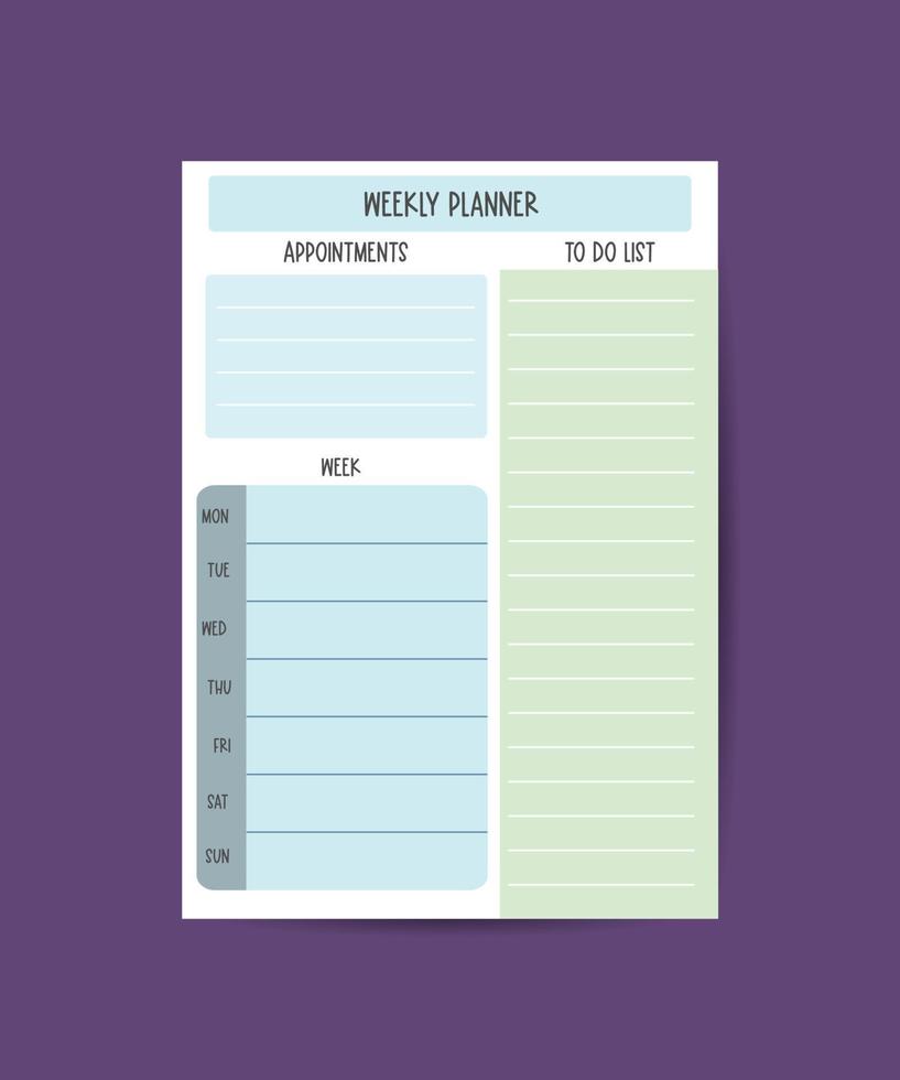 Weekly planner To do list, Notes Wish list on blue and white squared pattern vector