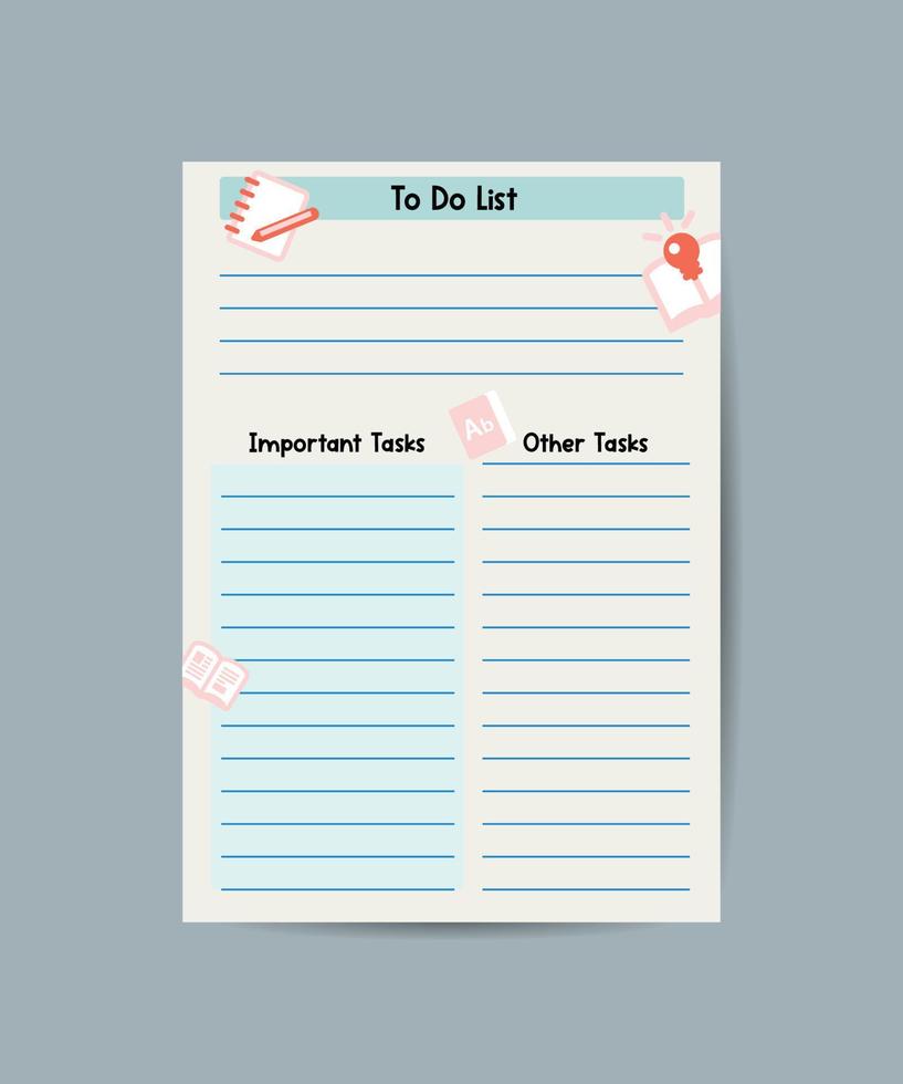 Printable planner To Do List note Template for your message Decorative planning element Vector illustration.