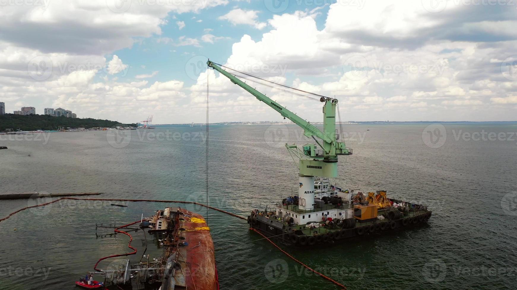 View of an old tanker that ran aground and overturned photo