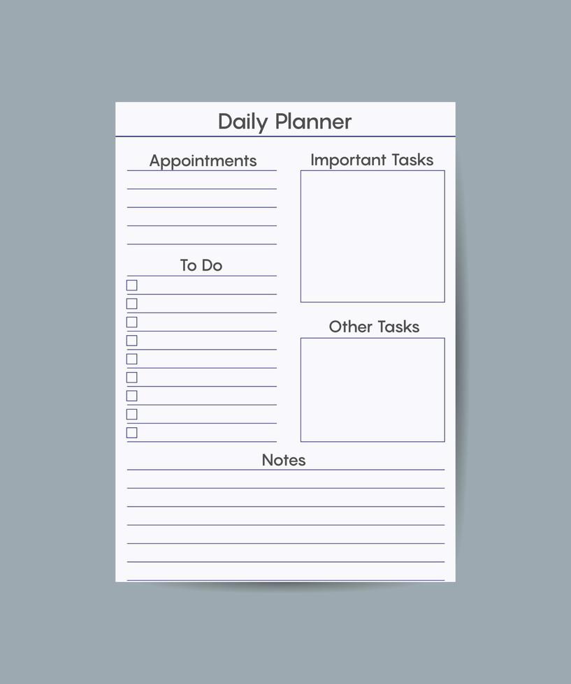 Daily planner printable template Vector Blank white notebook page