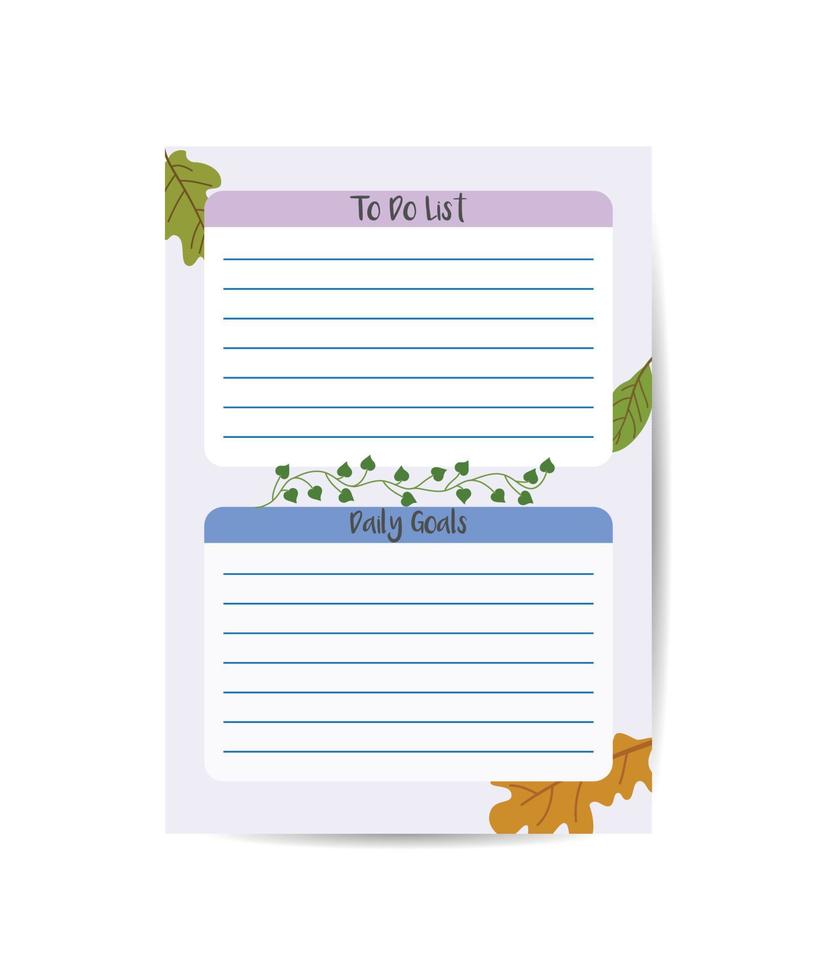 To do planner template Daily check list with floral design Planner with space for notes to do and habit and water tracker vector