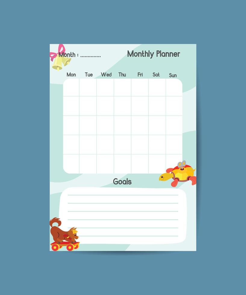 Monthly planner template minimalist planners organizer page vector design Planner blank template.