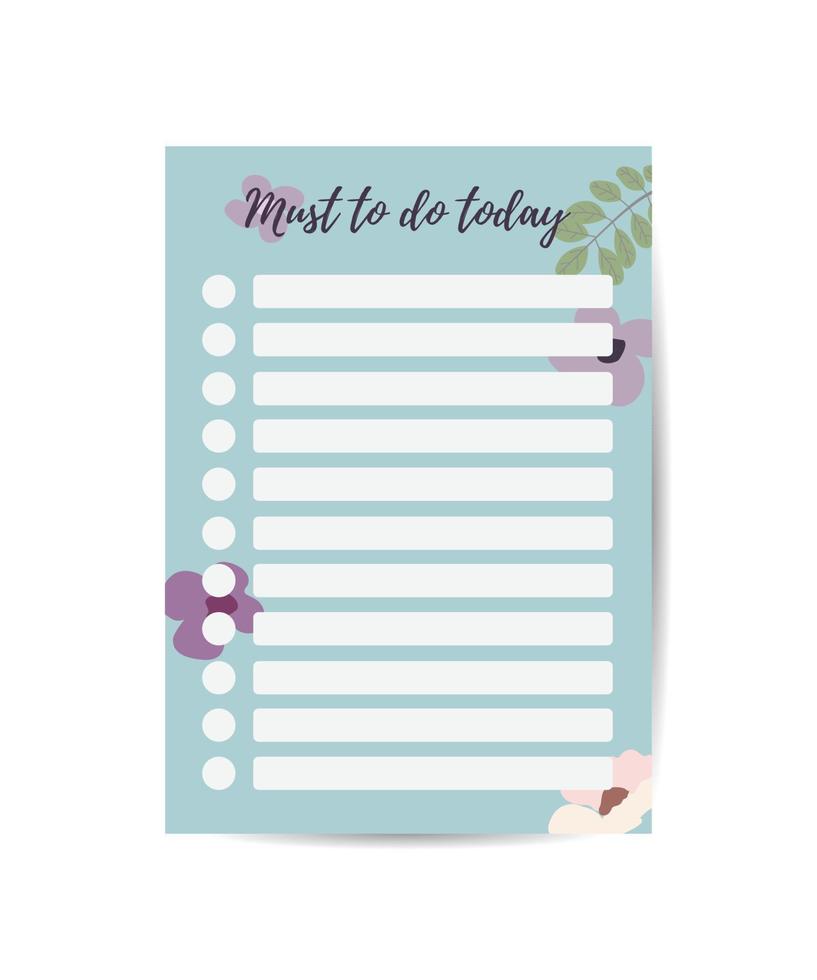 Templates for notes to do list with flower ornament to do list stationary with flower. vector