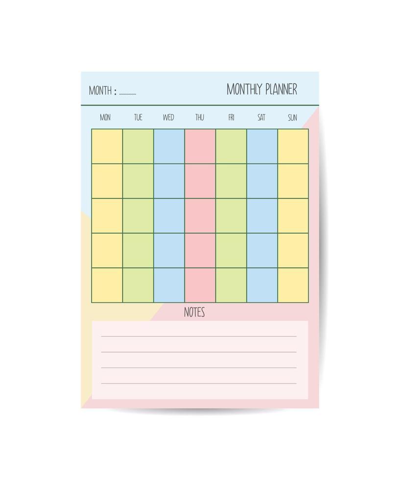 Monthly planner template minimalist planners organizer page vector design Planner blank template.