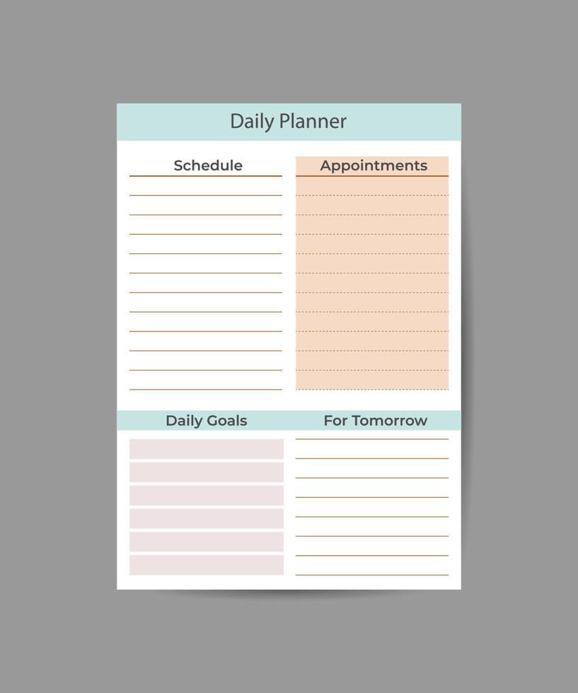 organizador de plantillas de planificador diario y calendario para objetivos de notas y vector de diseño de plantilla de lista de tareas pendientes