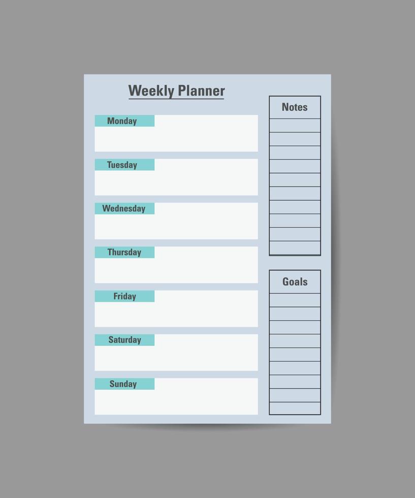 plan semanal. plantilla de diseño de horario. ilustración plana vectorial vector