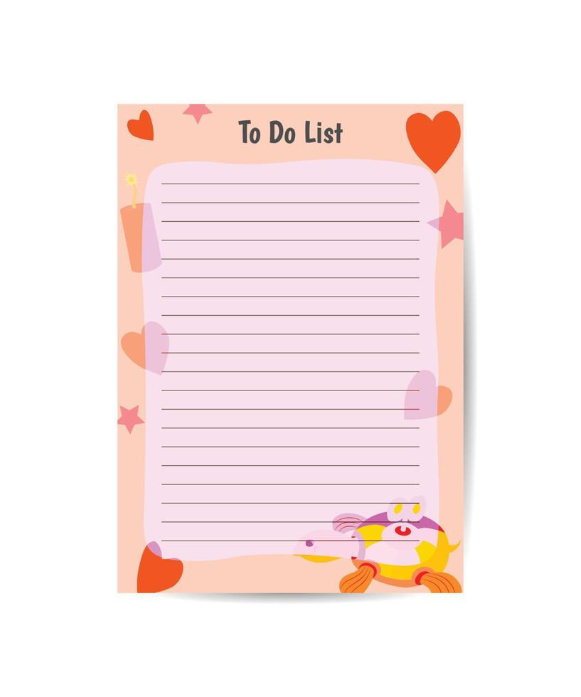 Set of memo cute pink sweets pastel illustration stationery for notes, tasks, to do list, organizer and planner vector