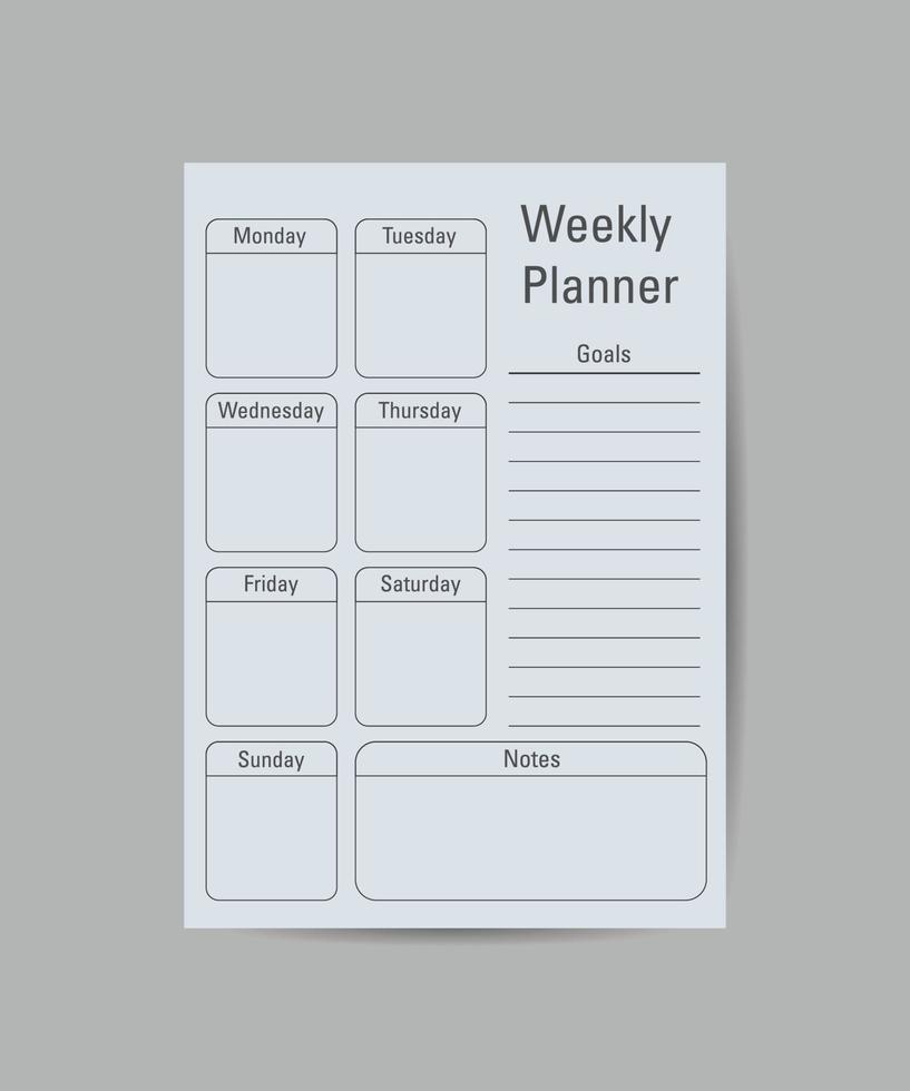 vector de plantilla de diseño de página de planificador semanal y diario. diseño sencillo sobre fondo azul