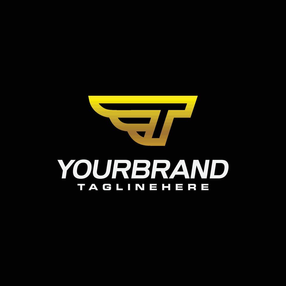 Gold Letter T Logo . Letter T Design Vector with Wings Vector Illustration.