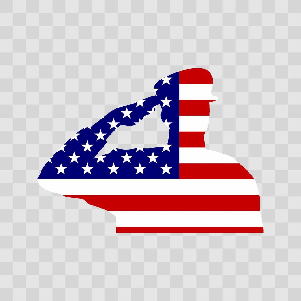 Saluting soldier silhouette with American flag vector