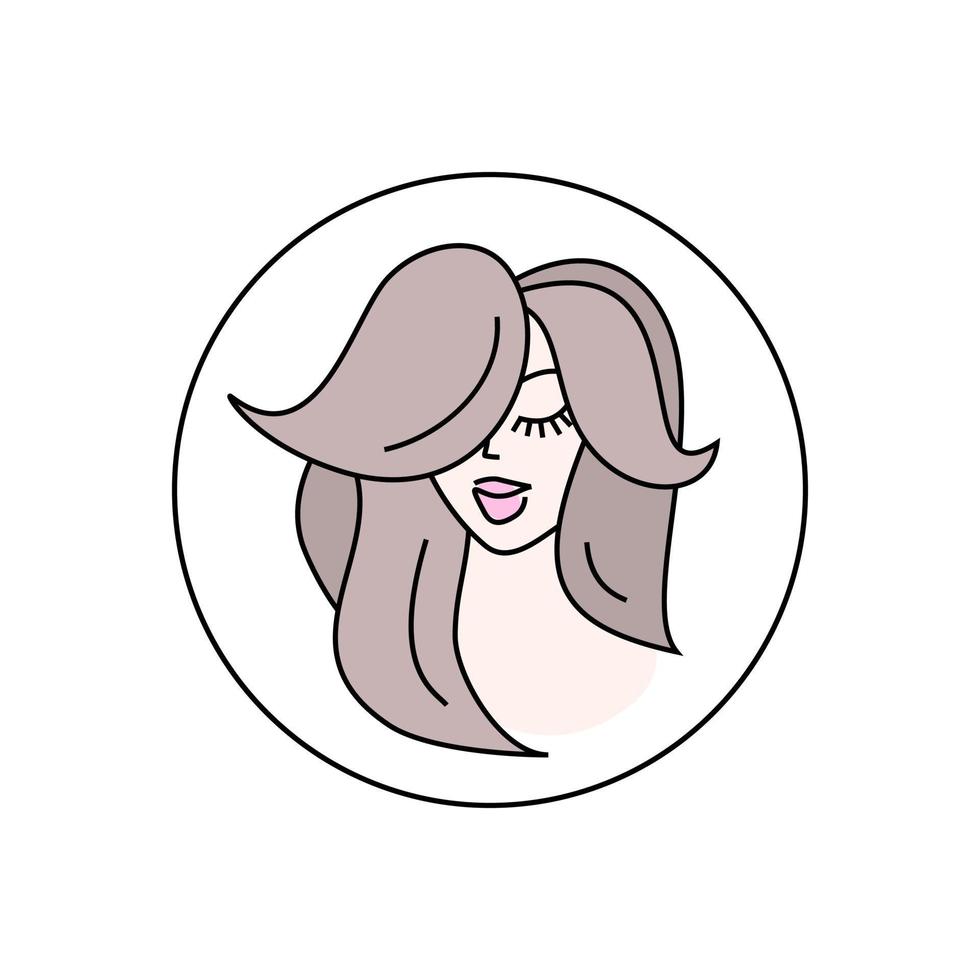 hairstyle logo circle. girl face icon. beauty salon logo. haircut and care. woman hairdresser. hair coloring and makeup vector