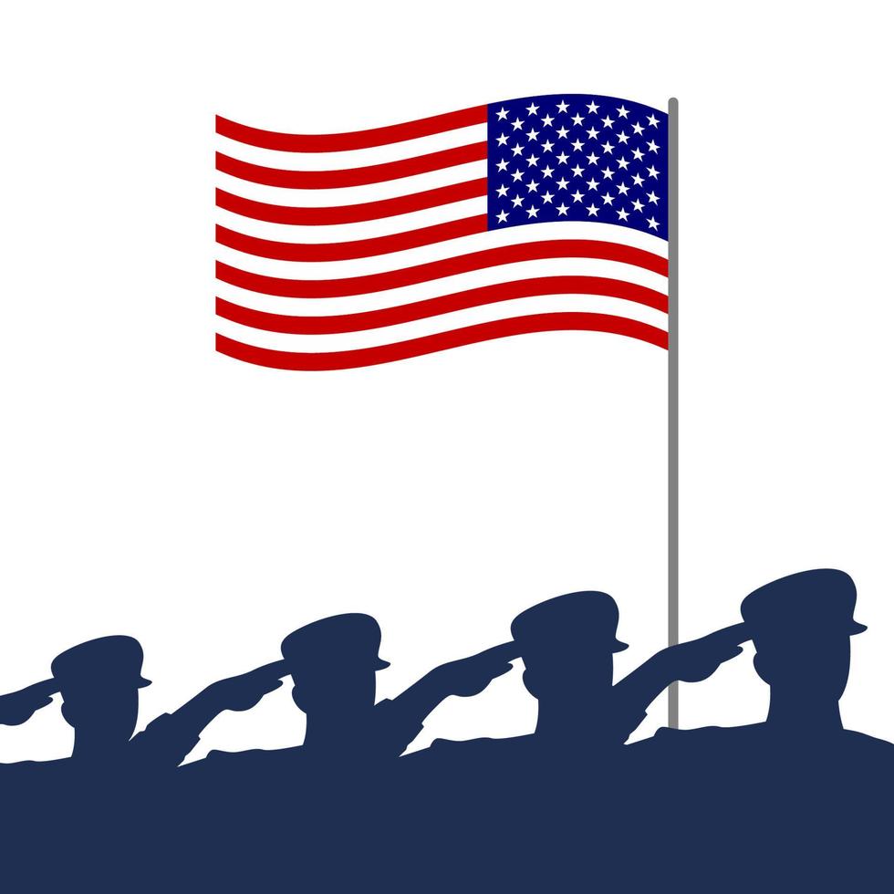 Saluting soldier silhouette with American flag vector