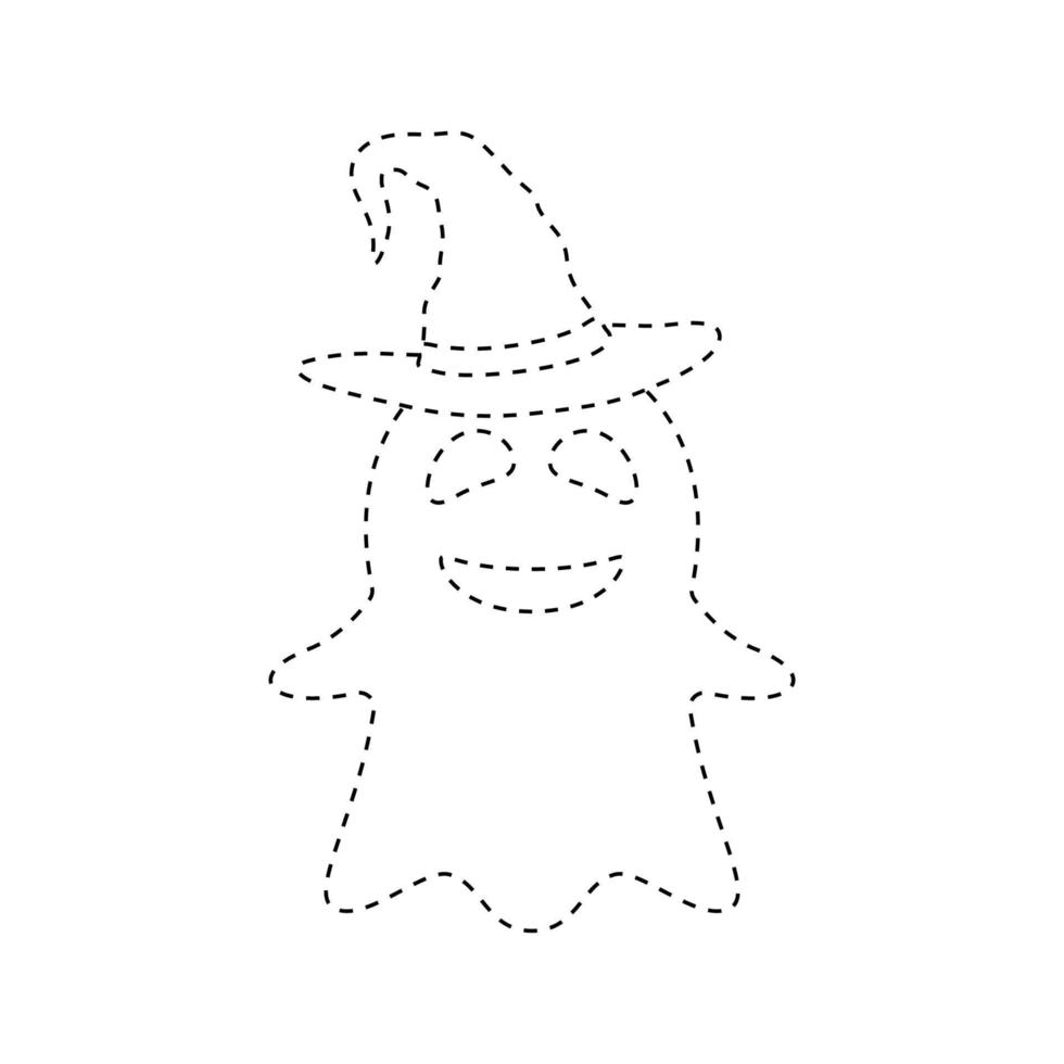 Ghost with witch hat tracing worksheet for kids vector