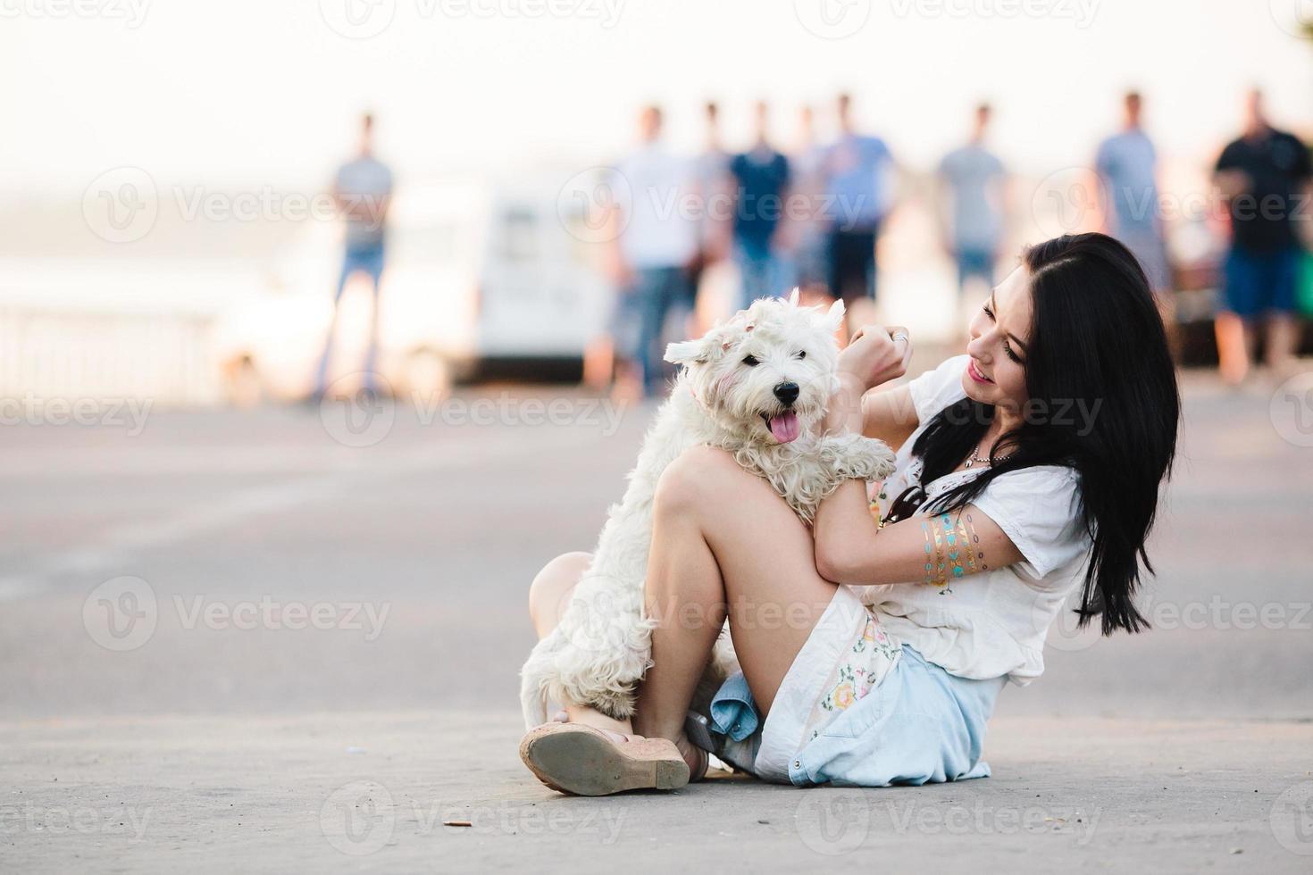 girl with her dog photo