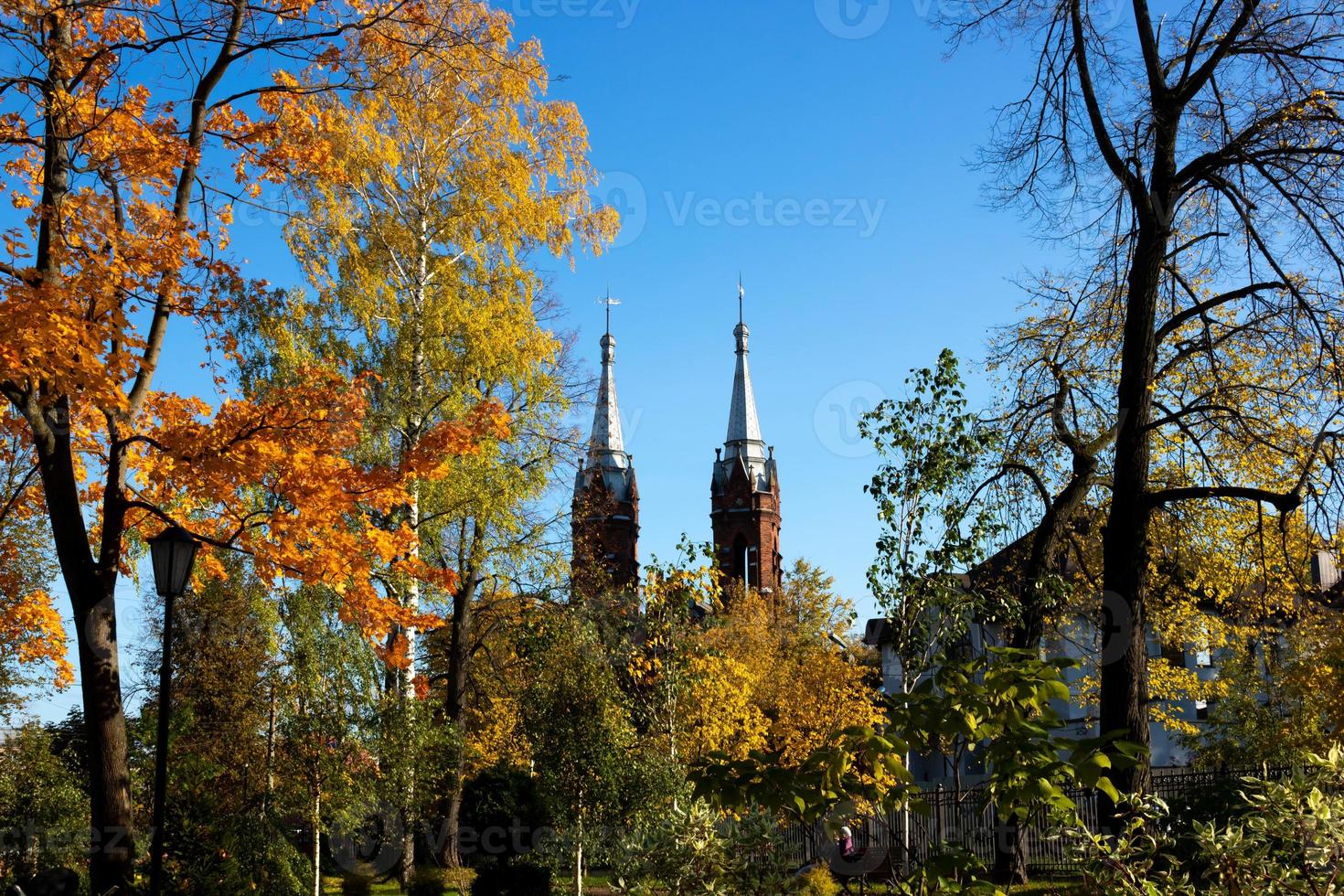 Domes of the Church of the Sacred Heart of Jesus in Rybinsk on a bright autumn day photo
