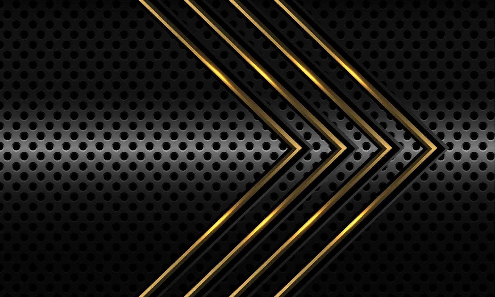 Abstract gold arrow direction on dark grey metallic circle mesh design modern luxury futuristic background vector