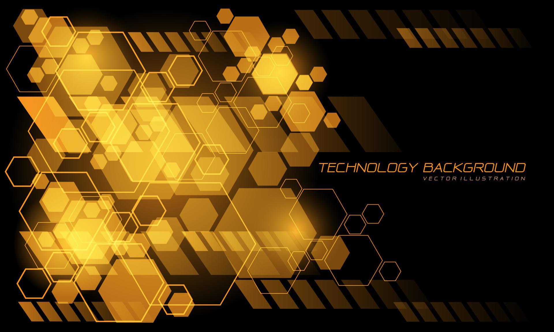 Abstract vector technology yellow hexagon geometric futuristic on black