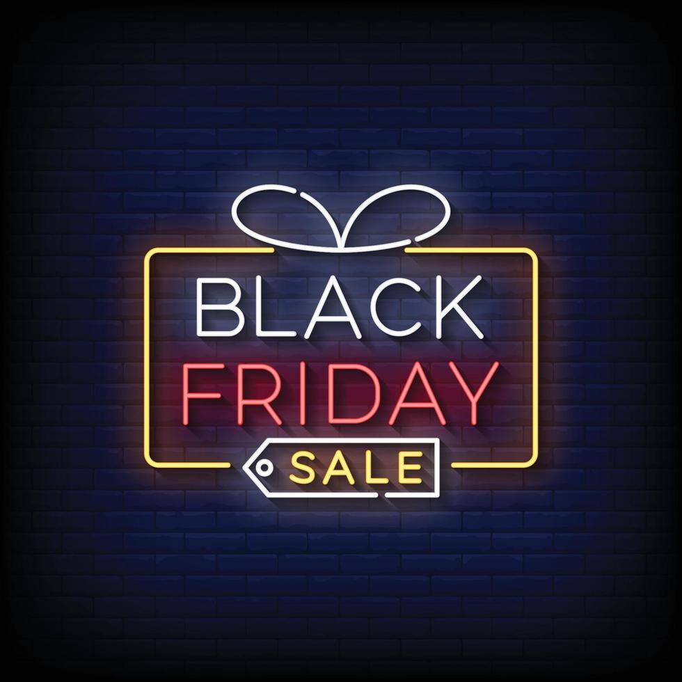 Neon Sign black friday sale with Brick Wall Background vector