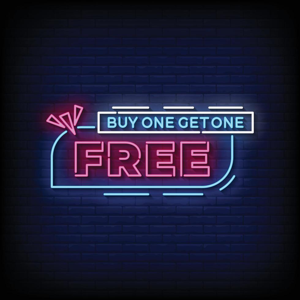 Neon Sign buy one get one free with Brick Wall Background vector