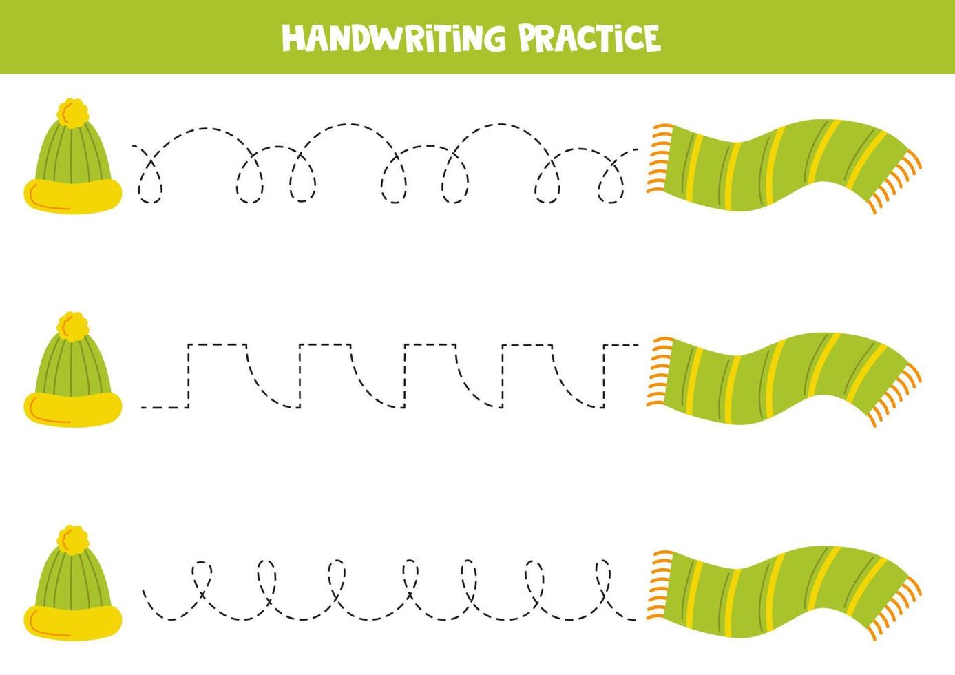 Tracing lines for kids. Hand drawn warm accessories. Writing practice. vector