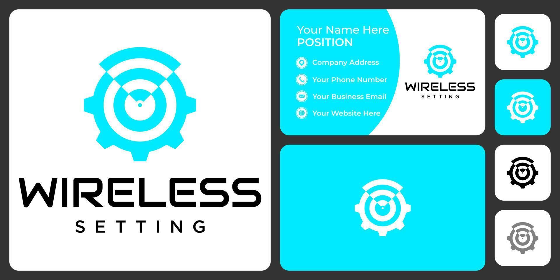 Wireless technology setting logo design with business card template. vector