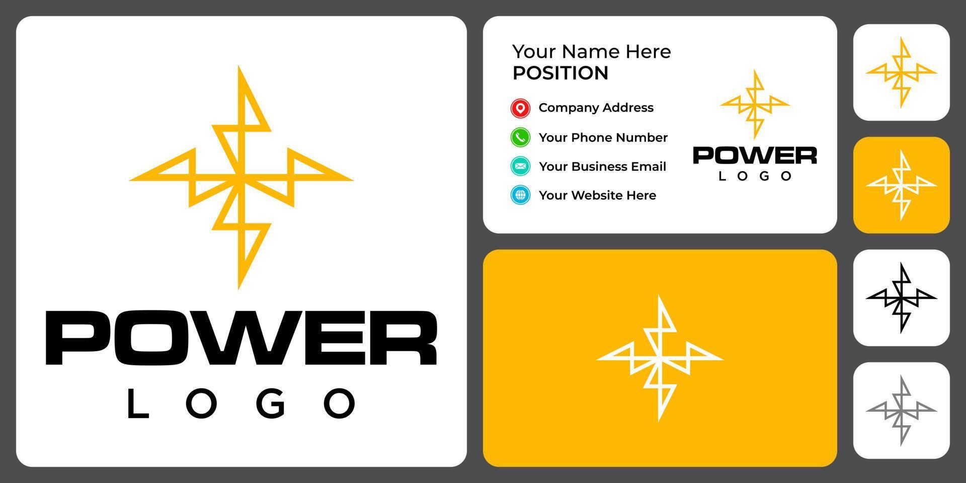 Power electric logo design with business card template. vector