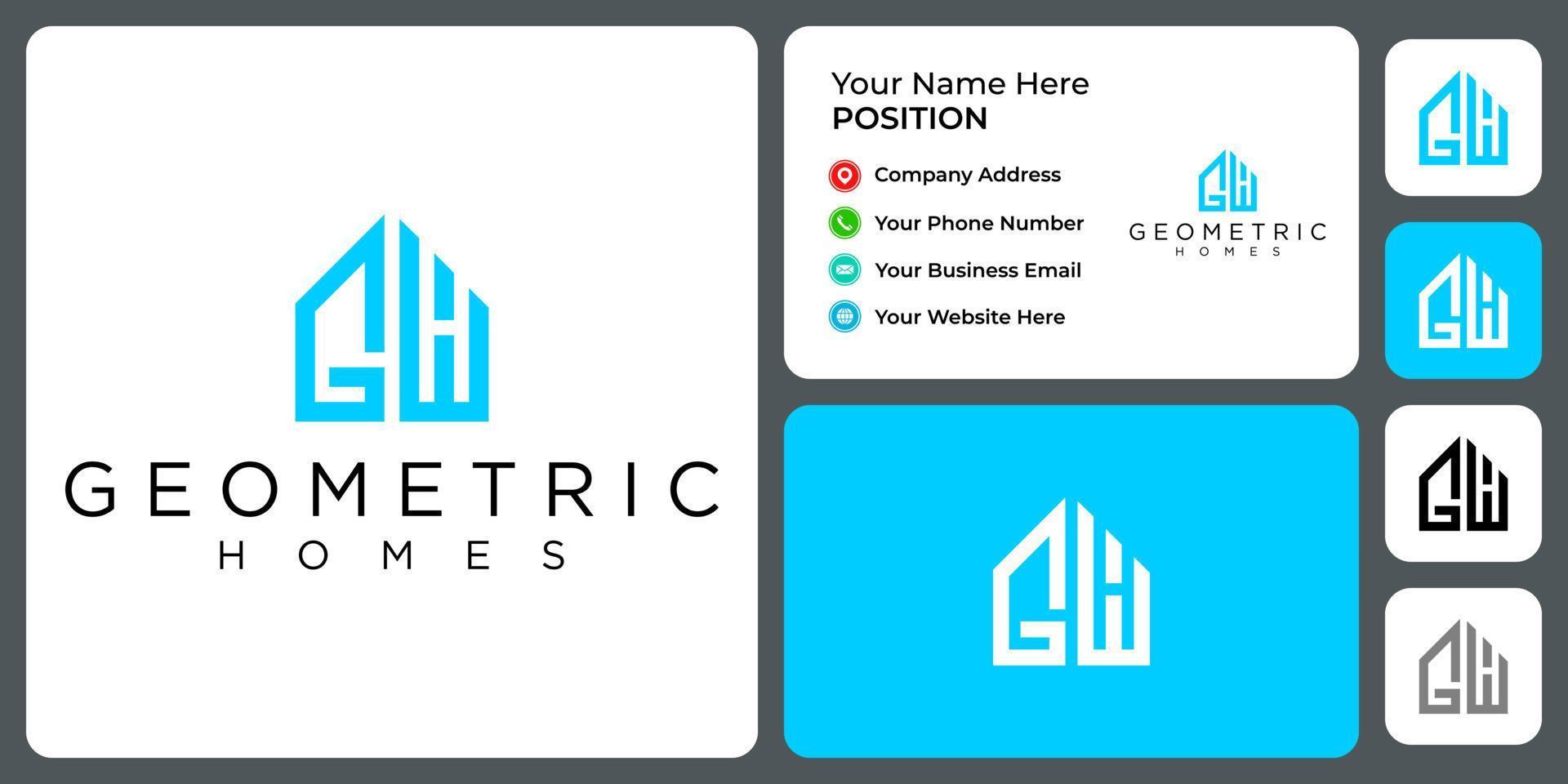 Letter G H monogram estate logo design with business card template. vector