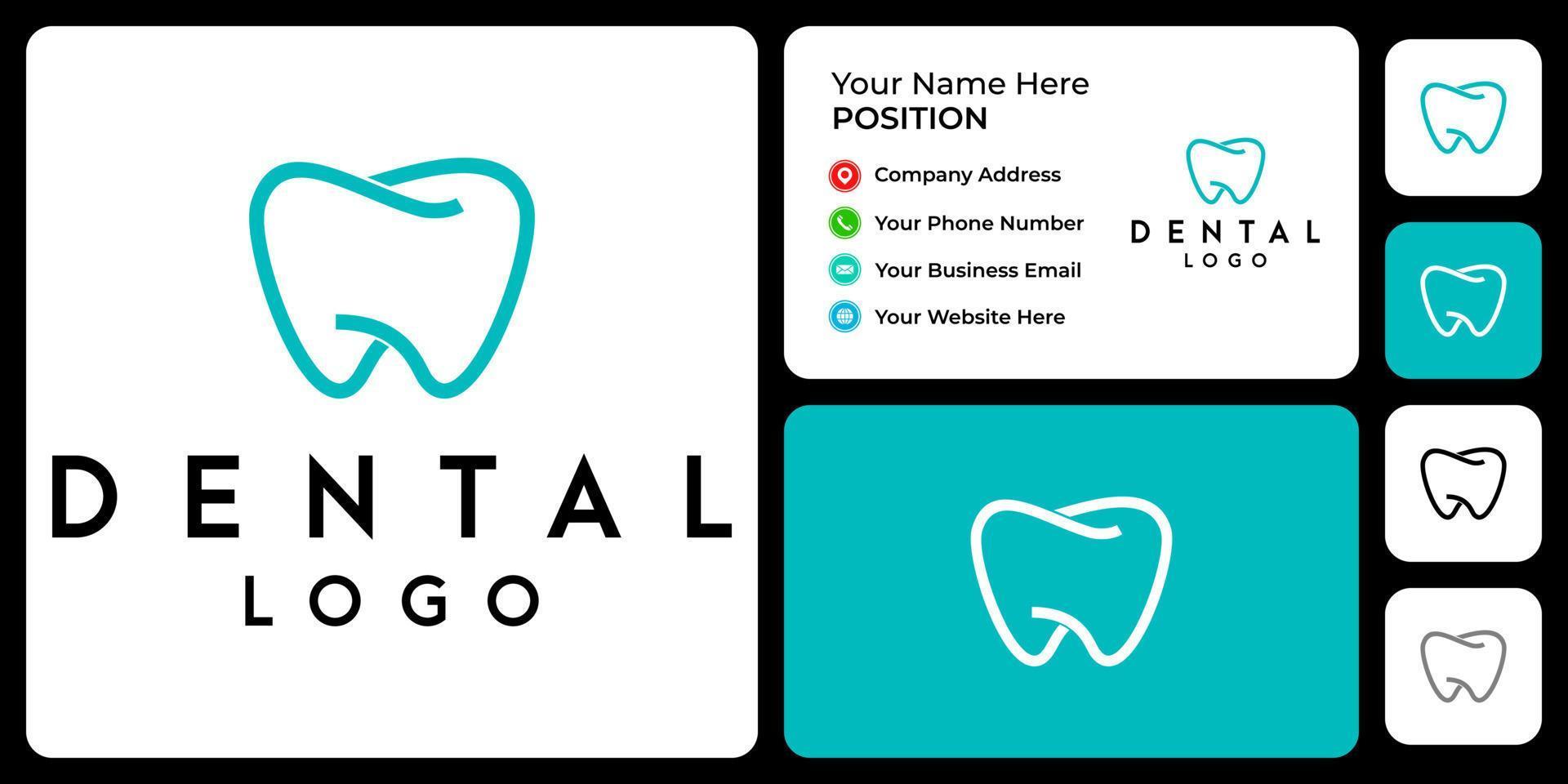 Dentist logo design with business card template. vector